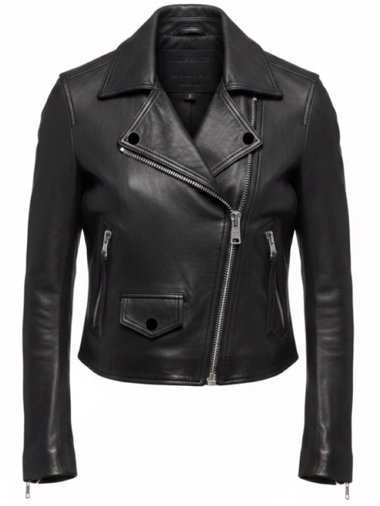 All Saints Jackets & Blazers - ALLSAINTS BLACK ELORA CROPPED LAMB LEATHER BIKER JACKET